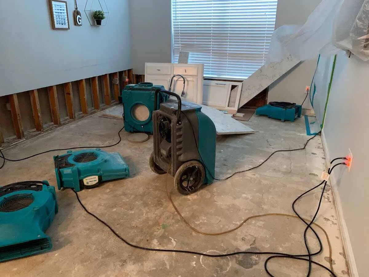 Dehumidifier in flood-cut room for Water Damage Restoration in Happy Valley